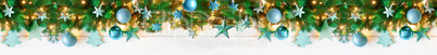 Panorama Turquoise Christmas Banner, Bokeh