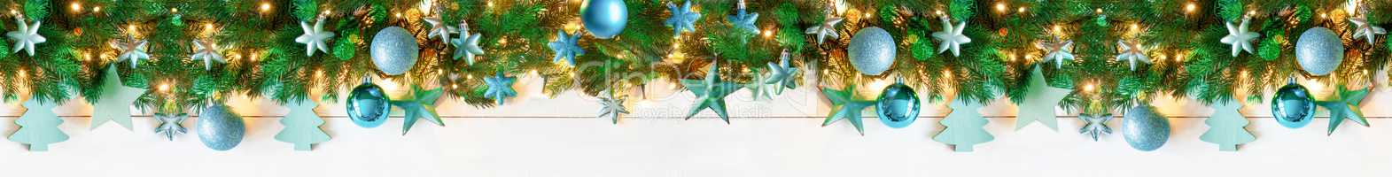 Panorama Turquoise Christmas Banner, Bokeh
