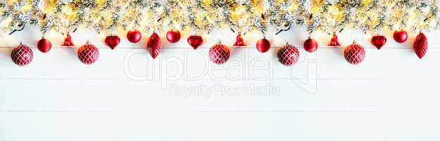 Red Christmas Banner, White Wood, Copy Space