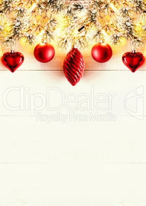 Red Vertical Christmas Banner, Bokeh, Copy Space