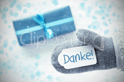 Turquoise Gift, Glove, Danke Means Thank You, Snowflakes