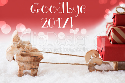 Reindeer With Sled, Red Background, Text Goodbye 2017