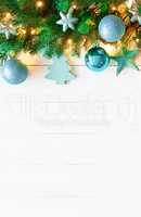 Vertical Turquoise Christmas Banner, Copy Space, White Wood