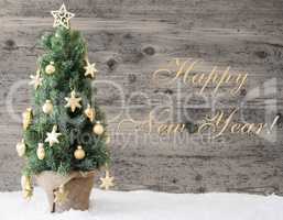 Golden Decorated Christmas Tree, Text Happy New Year