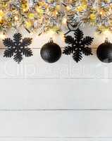 Vertical Black Christmas Banner, White Wood, Copy Space