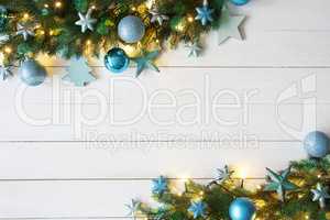 Turquoise Christmas Banner, Frame, Fir Branches, Copy Space