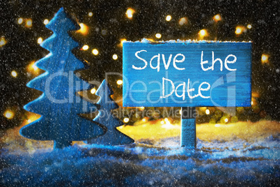 Blue Christmas Tree, Text Save The Date, Snowflakes