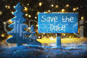 Blue Christmas Tree, Text Save The Date, Snowflakes