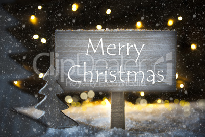 White Tree, Text Merry Christmas, Snowflakes