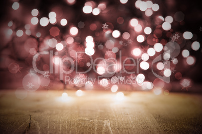 Pink Christmas Lights Background, Party Or Celebration Texture With Wood