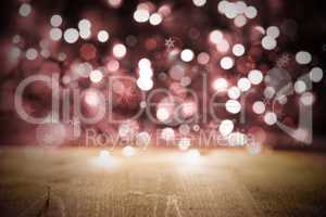 Pink Christmas Lights Background, Party Or Celebration Texture With Wood