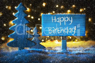 Blue Christmas Tree, Text Happy Birthday, Snowflakes