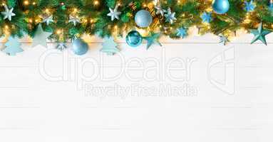 Turquoise Christmas Banner, White Wood, Copy Space