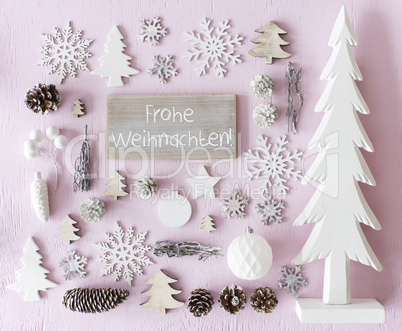 Decoration, Flat Lay, Frohe Weihnachten Means Merry Christmas