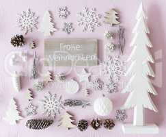 Decoration, Flat Lay, Frohe Weihnachten Means Merry Christmas