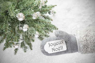 Christmas Tree, Glove, Joyeux Noel Means Merry Christmas, Snowflakes