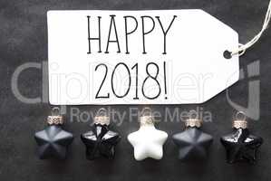 Black Christmas Tree Balls, Text Happy 2018