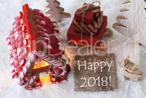 Gingerbread House, Sled, Snow, Text Happy 2018