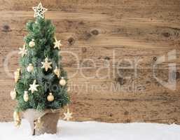 Golden Christmas Tree, Copy Space, Wooden Background