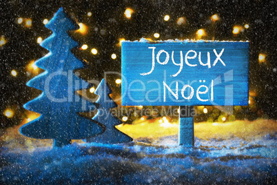 Blue Tree, Joyeux Noel Means Merry Christmas, Snowflakes