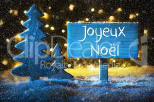 Blue Tree, Joyeux Noel Means Merry Christmas, Snowflakes