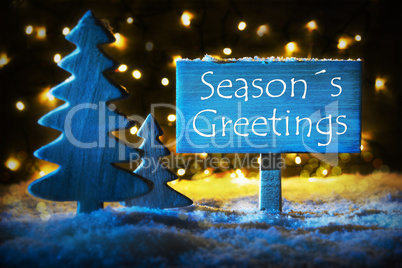 Blue Christmas Tree, Text Seasons Greetings