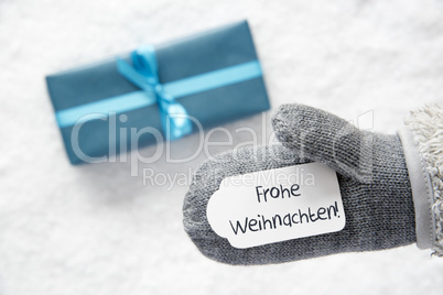 Turquoise Gift, Glove, Frohe Weihnachten Means Merry Christmas