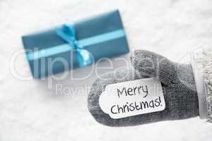 Turquoise Gift, Glove, Text Merry Christmas