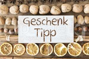 Christmas Food Flat Lay, Geschenk Tipp Means Gift Tip
