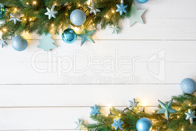 Turquoise Christmas Banner, Frame, Fir Branches