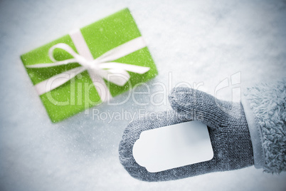 Green Gift, Glove, Copy Space, Snowflakes