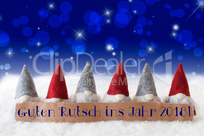 Gnomes, Blue Bokeh, Stars, Guten Rutsch 2018 Means New Year