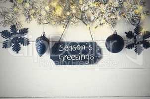 Black Christmas Plate, Fairy Light, Text Seasons Greetings