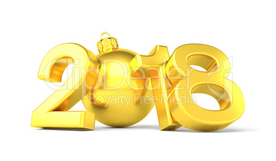 3d render - 2018 in letters with a golden christmas ball as Zero