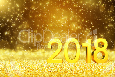 3d render - happy new year 2018 - golden greeting card