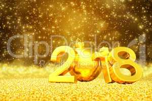 3d render - happy new year 2018 - golden greeting card