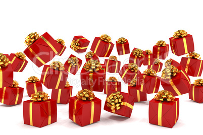 3d render of falling red christmas presents