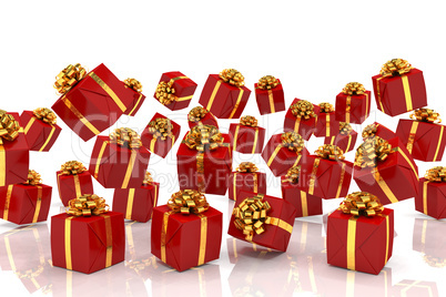 3d render of falling red christmas presents