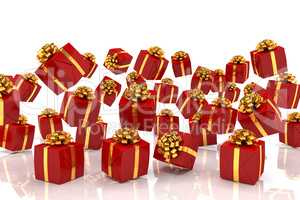 3d render of falling red christmas presents