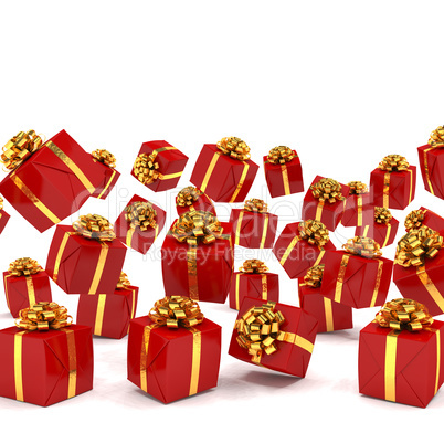 3d render of falling red christmas presents