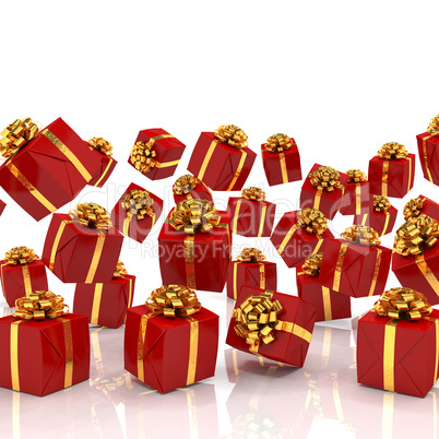 3d render of falling red christmas presents