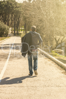 Young man walking, sweat,