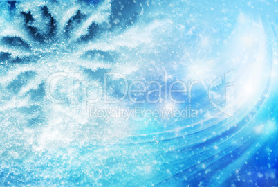 Colorful Christmas background with snowflakes and stars on a blue background.
