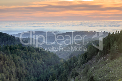 Santa Cruz Mountains and Fog Above The Pacific Ocean.