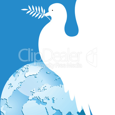 International day of peace dove over the world. White dove with an olive branch vector