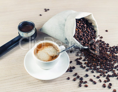 Coffee cup and coffee beans