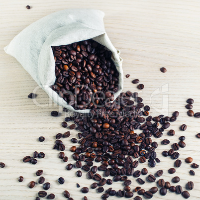 Coffee beans and bag