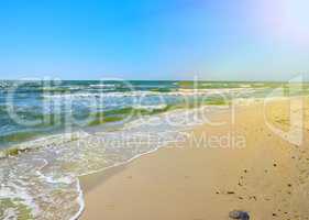 view from a sandy beach on the Black Sea in the summer, Ukraine