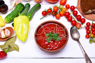 thick soup of tomato and vegetables gazpacho