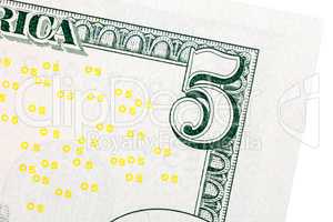 Five dollar bill detail on macro.